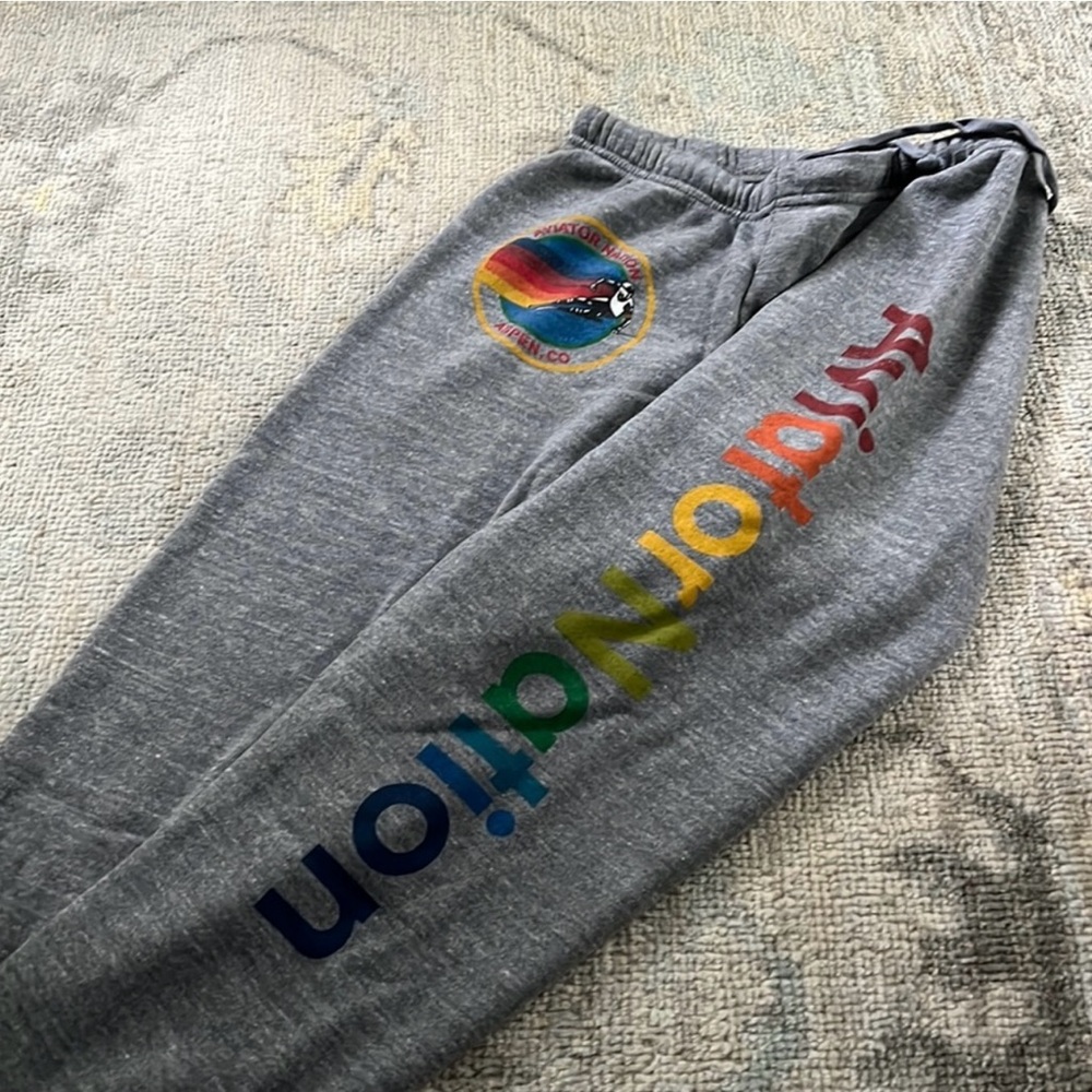 Aviator Nation Gray Sweatpants with Rainbow Logo